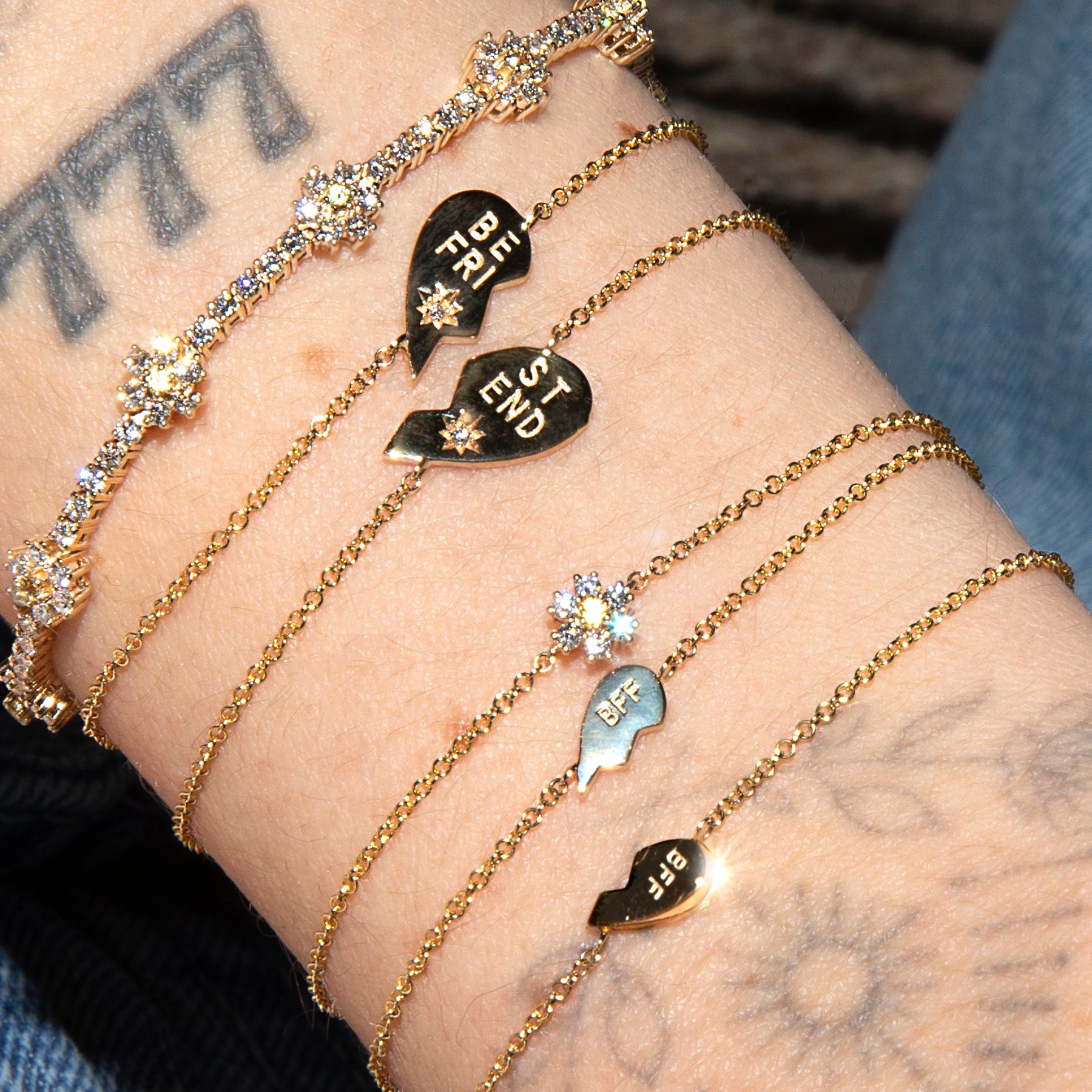 Best Friend BFF Heart Bracelet Set 14k Yellow Gold – The Last Line