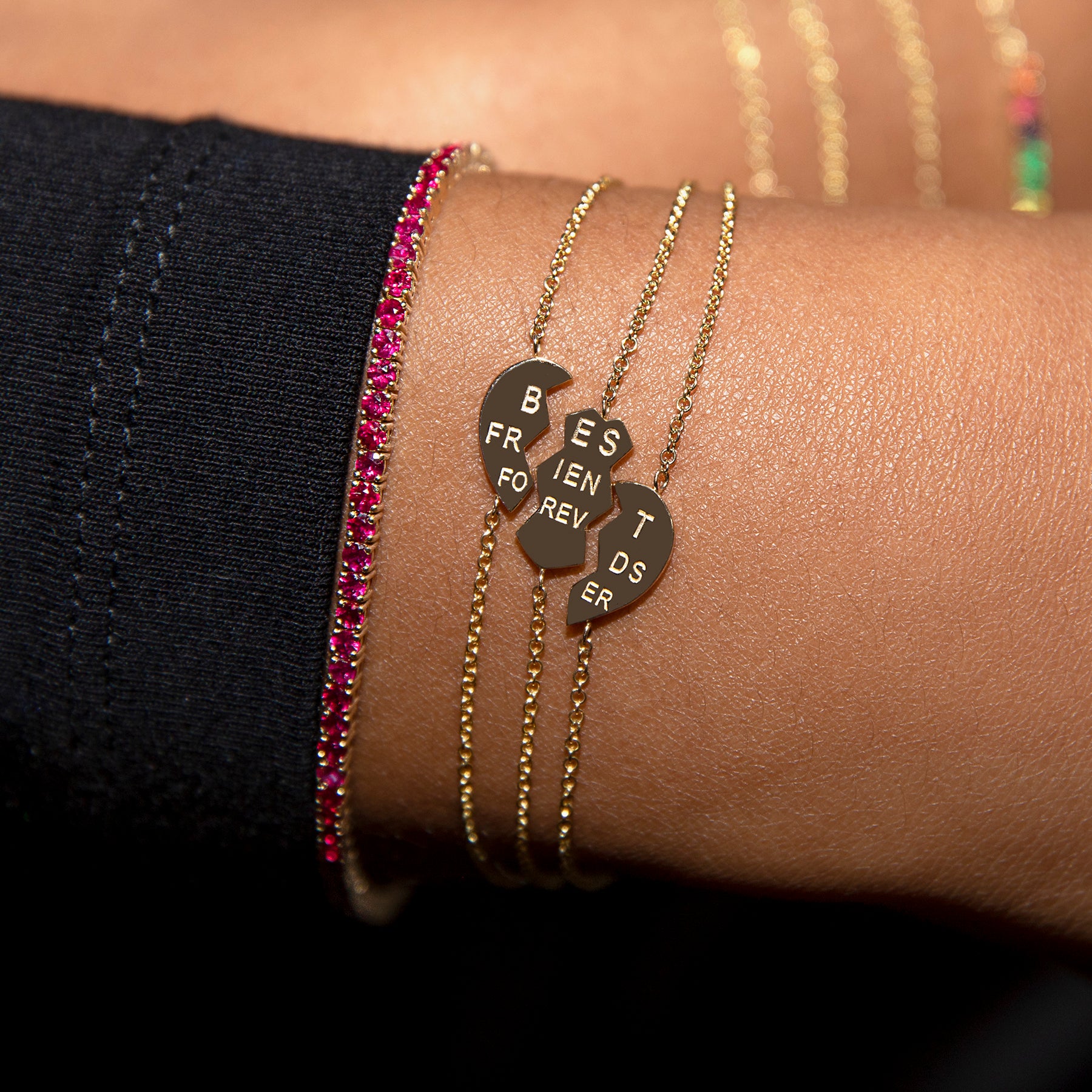 Best Friends Forever Heart Bracelet Set 14k Yellow Gold – The