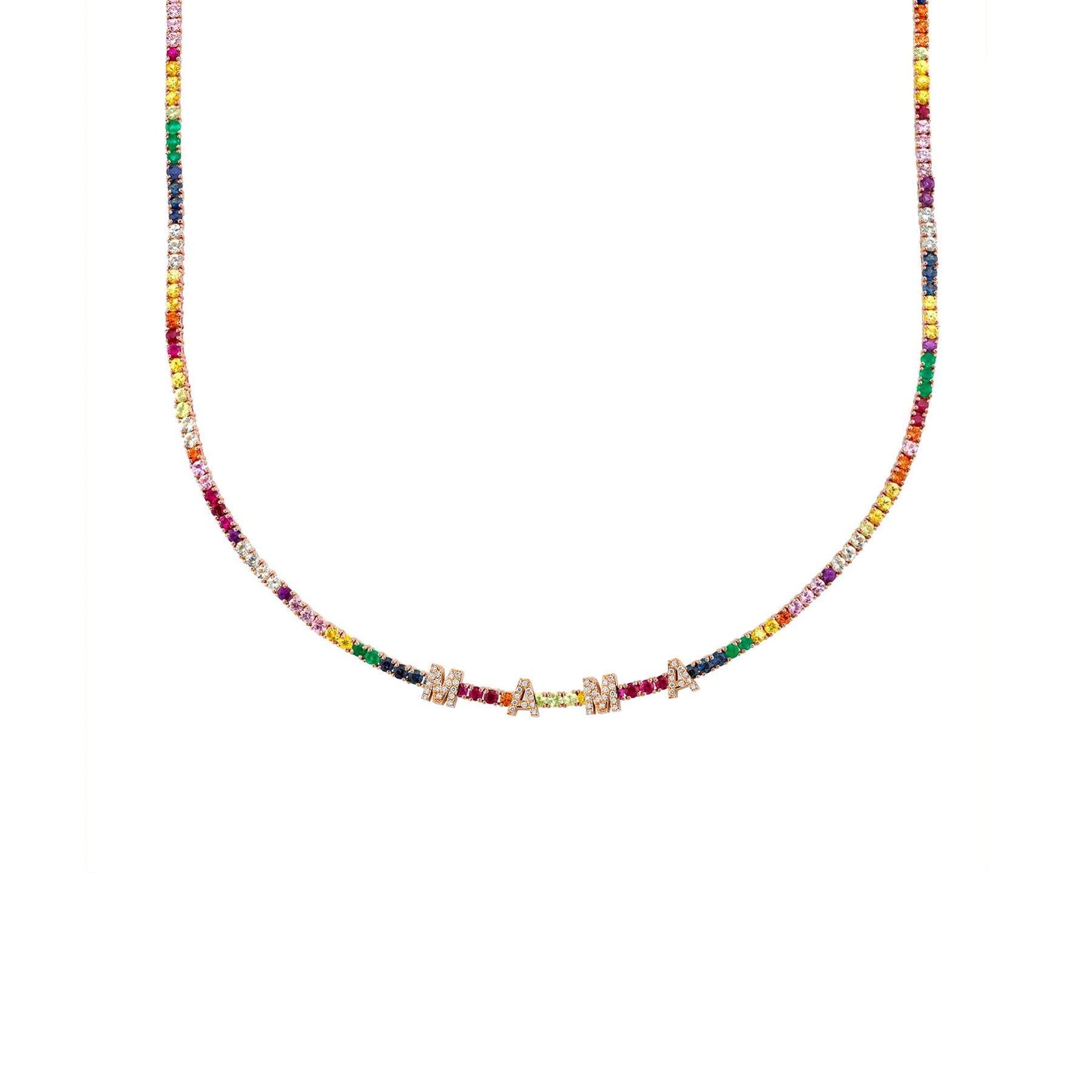 Perfect Collar Tennis Necklace Rainbow 14k Rose Gold The