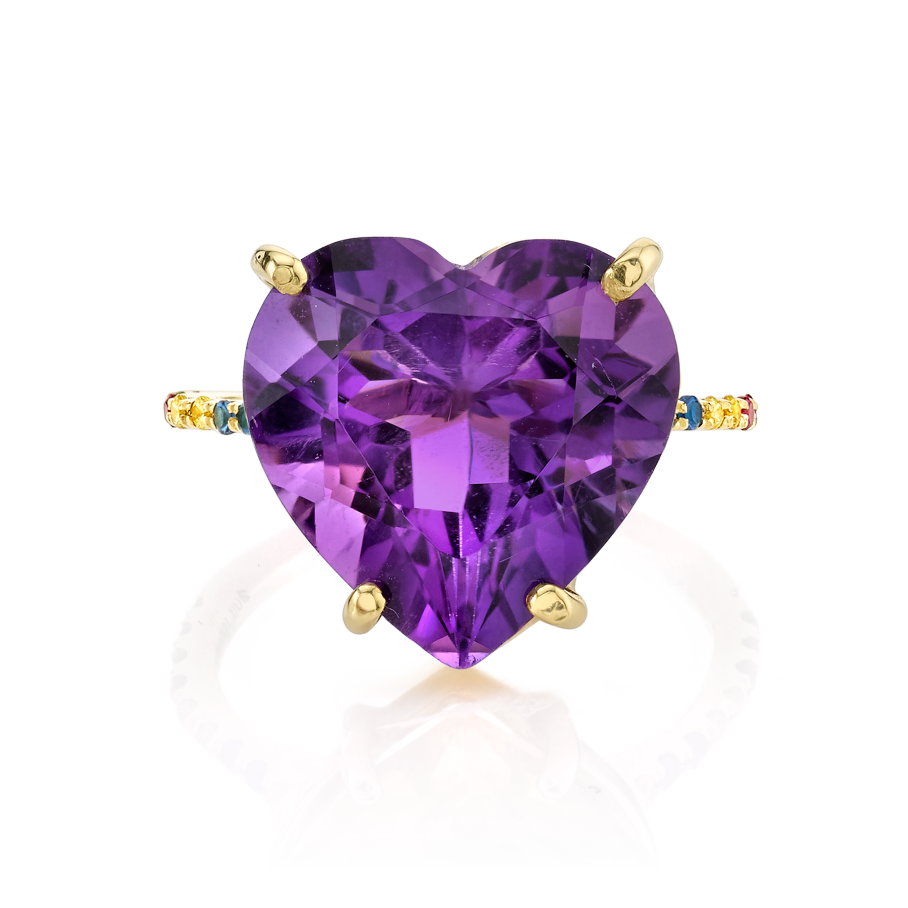 Heart Solitaire Ring - Amethyst and Rainbow / 14k Yellow