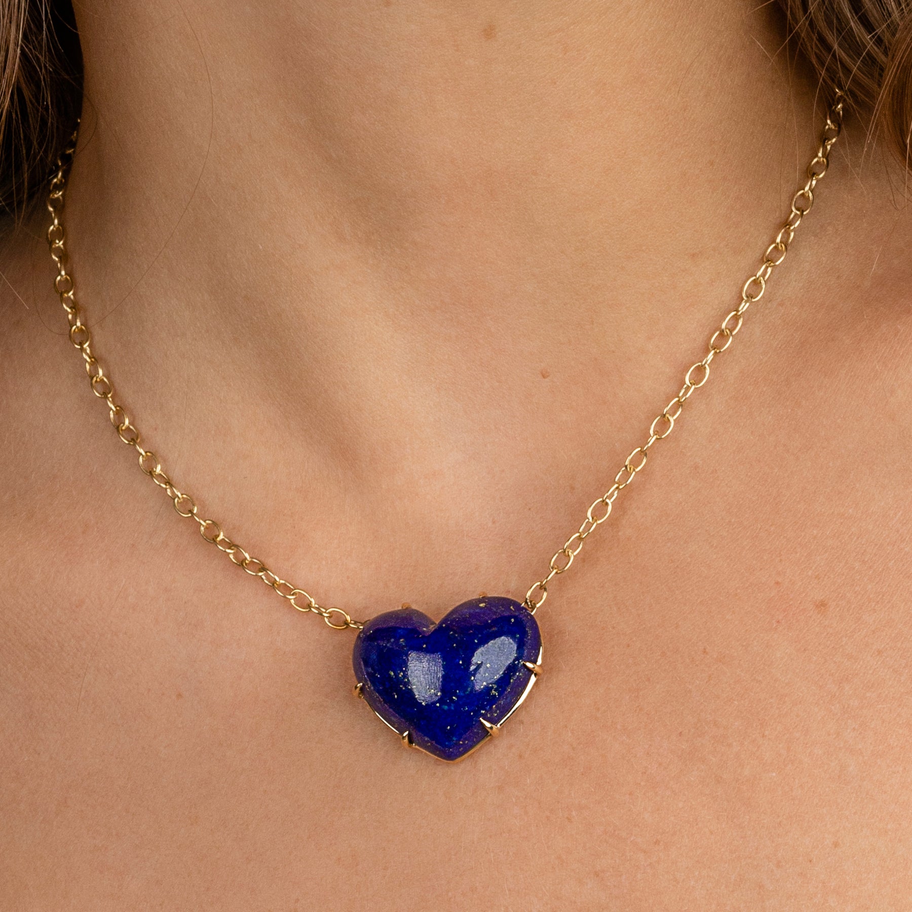 Ultimate Juicy Heart Necklace Blue Lapis 14k Yellow Gold