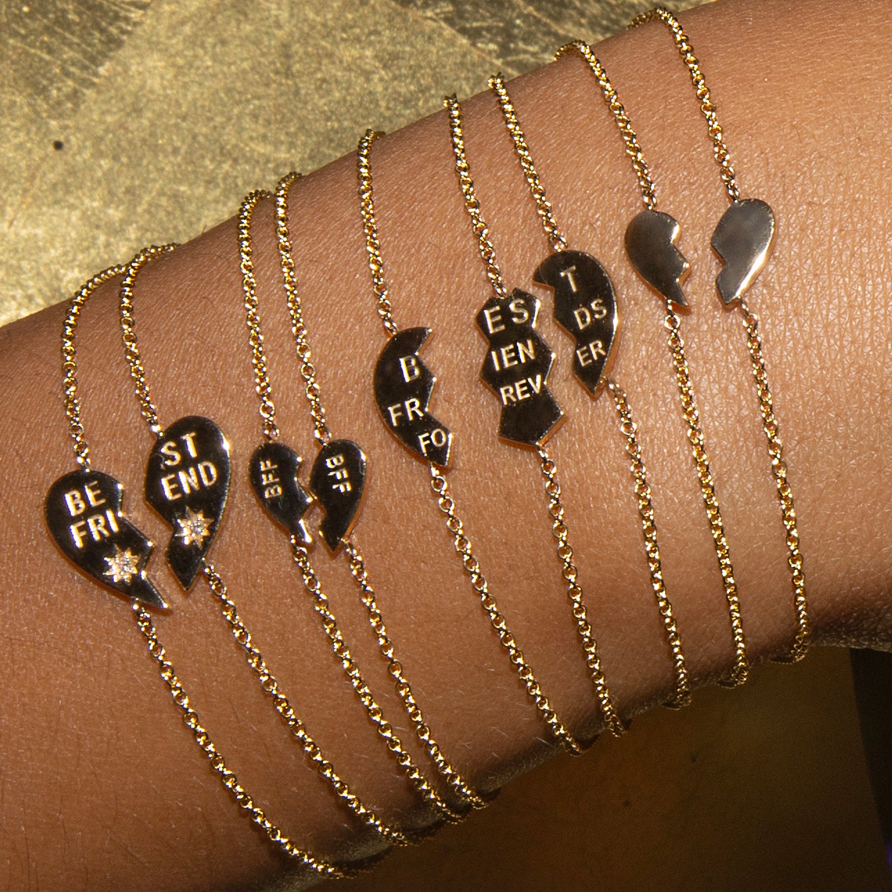 Best Friends Forever Heart Bracelet Set - 14K Yellow Gold 7"