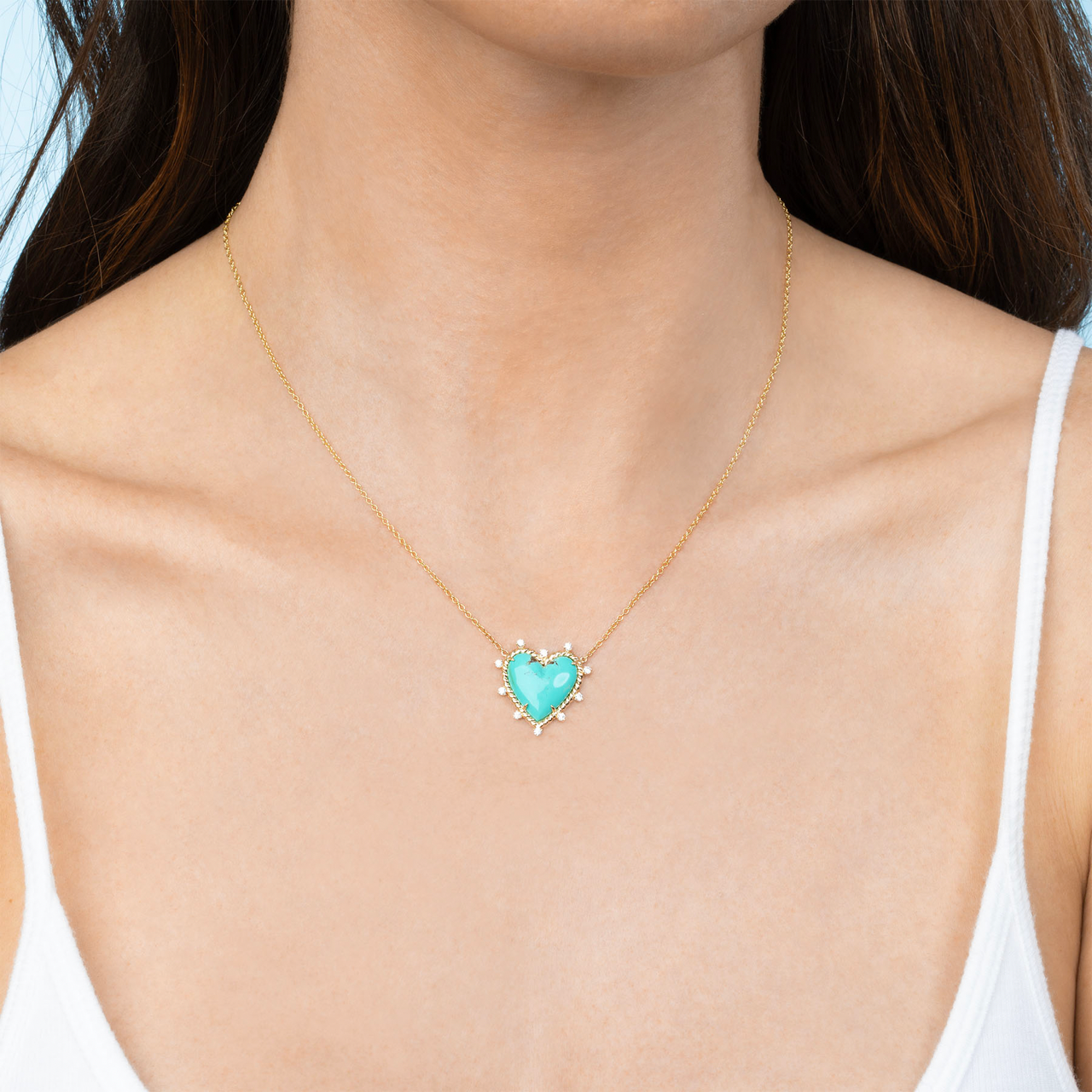PRE ORDER Heart Twist Necklace - White Diamond and Turquoise