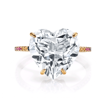 Heart Solitaire Ring - White Topaz and Rainbow / 14k Yellow