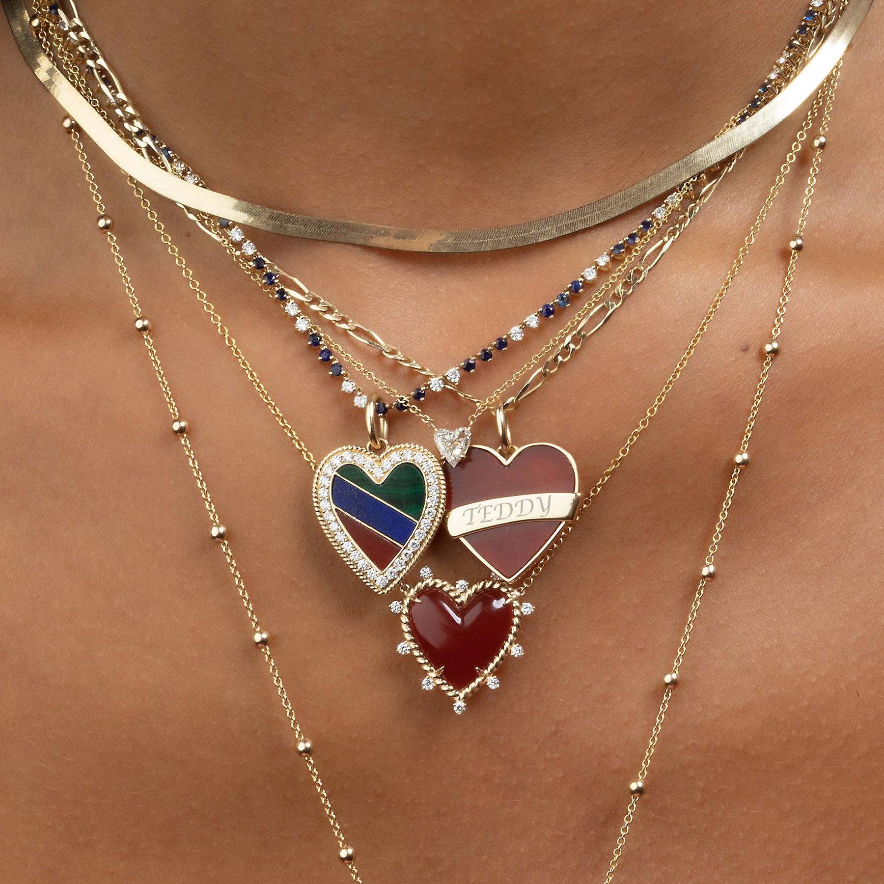 Heart Twist Necklace - White Diamond and Carnelian / 14k