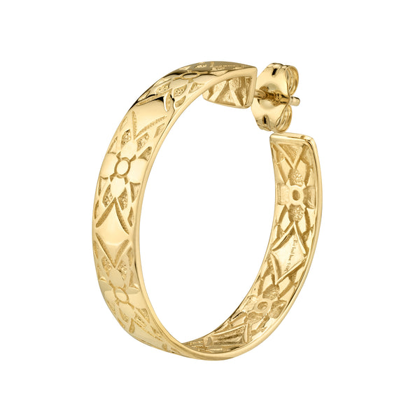 アクセサリー Engraved Hoop Earring (Single) 14K Solid Gold Engraved Hoop Earrings for Women , Gift for