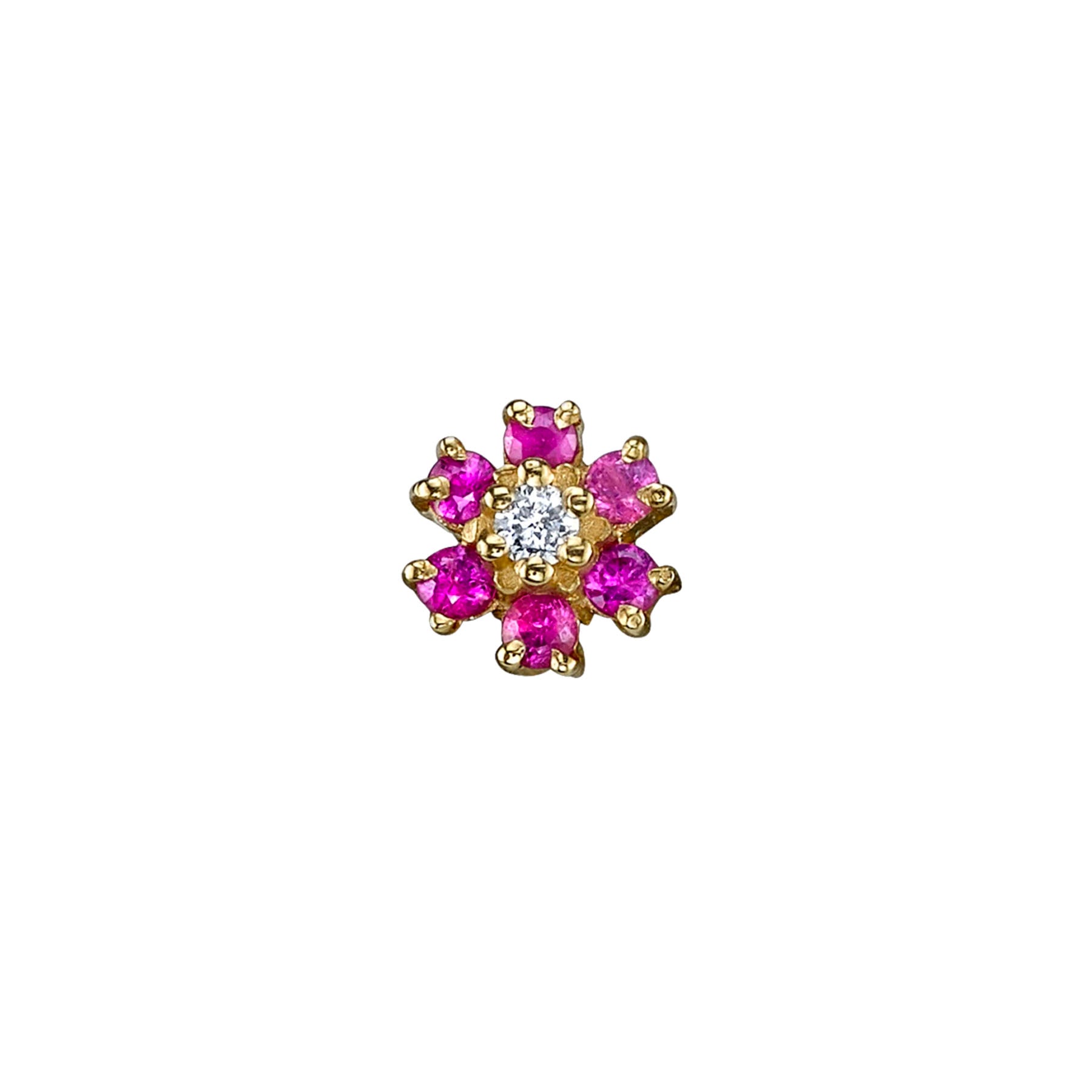 PREORDER Mini Teddy Flower Stud - Ruby and White Diamond / 14k Yellow ...