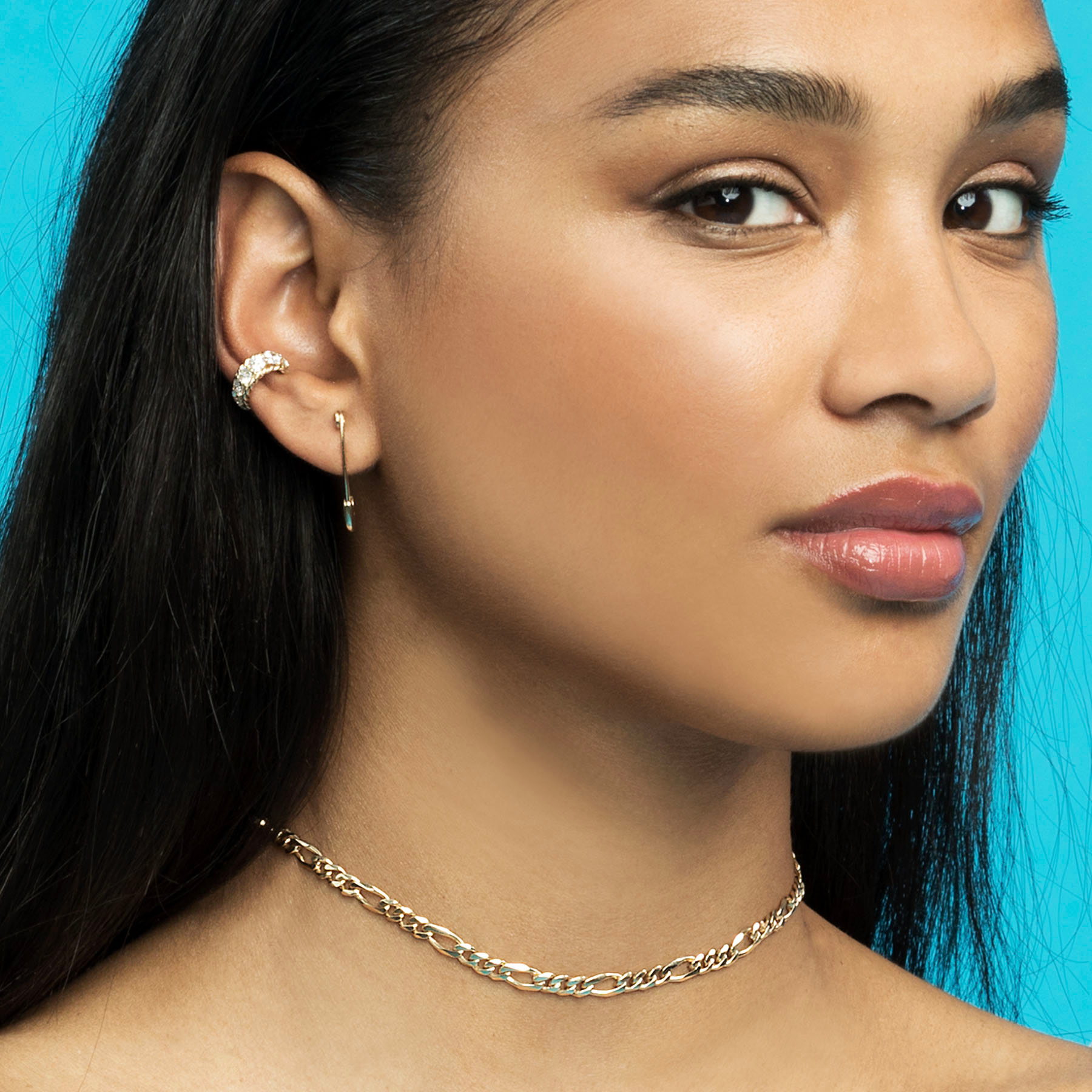 RILY 18k Pin Earring Gold ピアス　hyu CZ Safety Pin Earrings 18K Gold Polished Pin Drop Cartilage Huggie