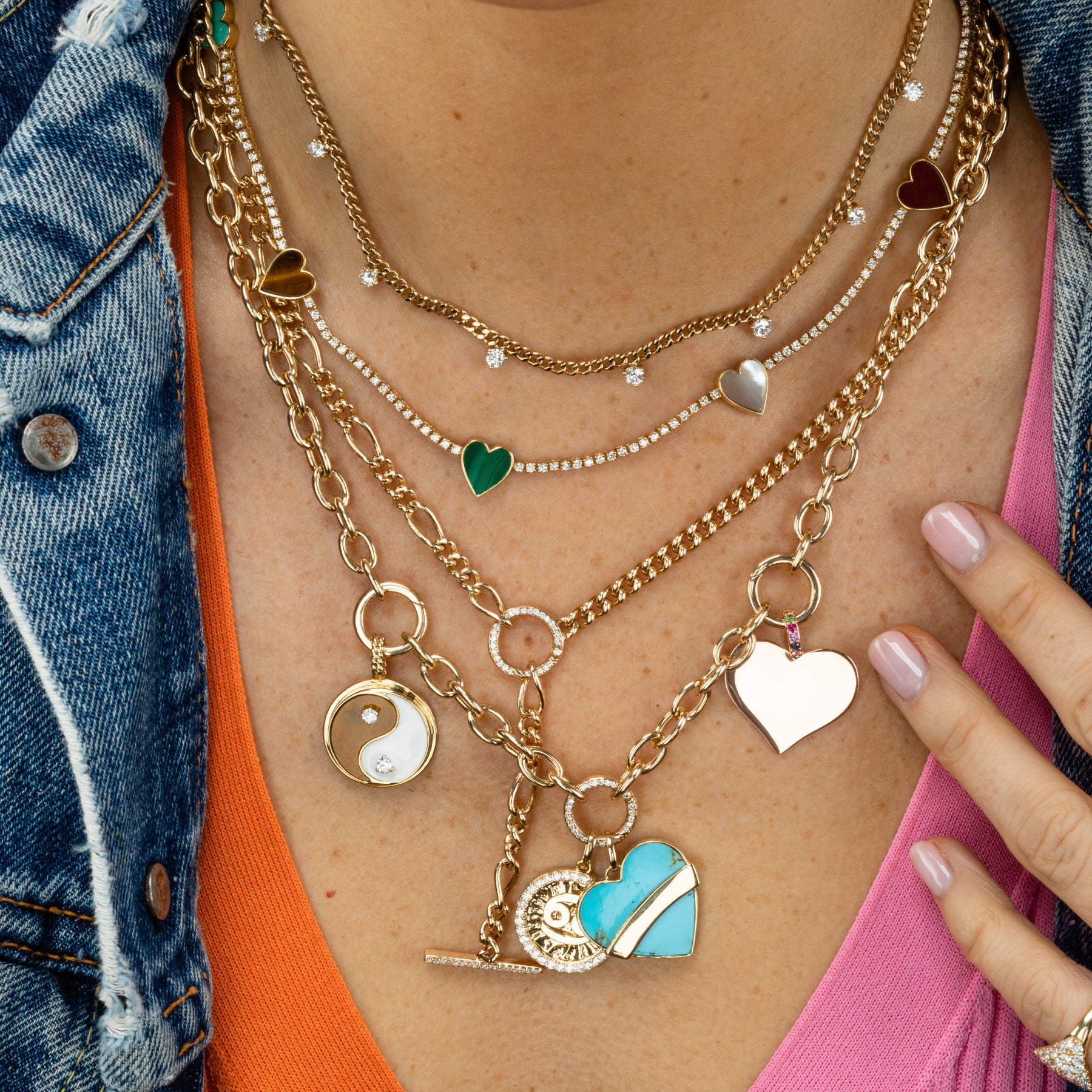 Toggle Chain Necklace with Charm Enhancers White Diamond / 14k Yello